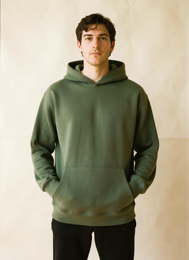Loopback hoodie laid flat, showing the fabric texture
